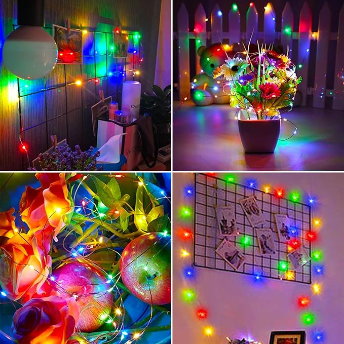 4 Pack Battery Operated Fairy Lights 16.4 Ft 50 LED Christmas Fairy Lights with Auto Timer 8 Modes, Waterproof Silver Wire Battery Twinkle Lights for Wedding Christmas Decor (Multicolor)