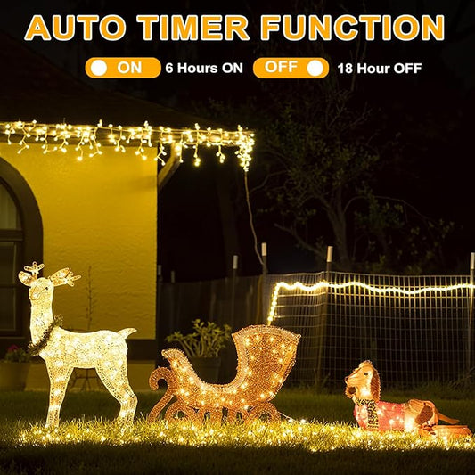 2 Pack Christmas String Lights Battery Operated with 8 Modes, 66FT 200 LED Fairy Lights with Timer, Waterproof Twinkle Lights for Indoor and Outdoor Christmas Decorations(Warm White)