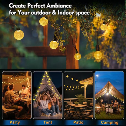 SMY Lighting 25FT Rechargeable Battery Operated 60 LED Crystal Globe String Lights Outdoor/Indoor, Patio Hanging Lights with Remote Timer,Waterproof 8 Lighting Modes for Camping Garden Christmas Decor