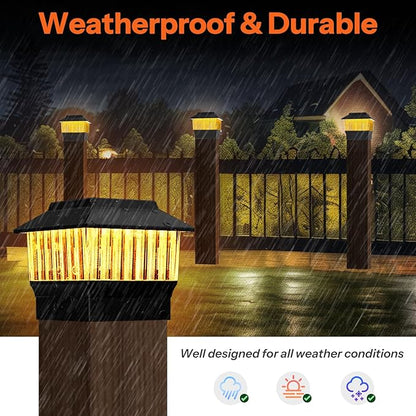 Solar Post Cap Lights 4 Pack, Modern #2: Fits True 4x4 Vinyl & 5x5 Wood Posts, 3 Color Temperature, 50 Lumen Waterproof Outdoor Lights for Deck Fence, Matte Black