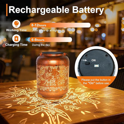 Hummingbird Solar Lanterns Outdoor Waterproof Gifts for Women Mom Grandma Garden Decor Metal Hanging Solar Lights for Yard Hummingbird Birthday Mothers Day Gardening Gifts