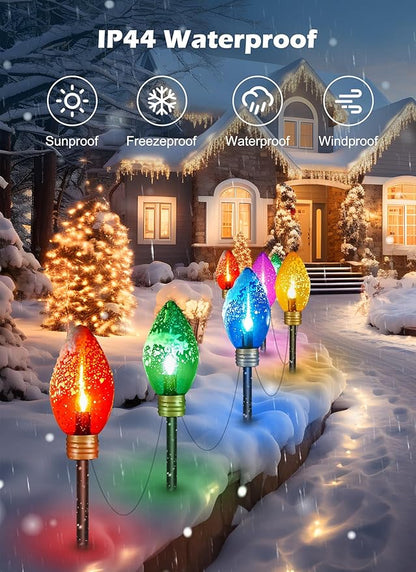 Super Jumbo C9 Christmas Pathway Lights - 11FT 5 LED C9 Pathway Light, Multicolor Christma Decoration Outside, Waterproof Giant Christmas Lights Outdoor Decoration for Yard Holiday Lawn Walkway
