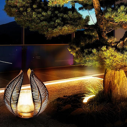 HPC Decor Solar Light Outdoor Garden, Crackle Globe Glass,Metal Palm Leaf Solar Light for Outside, Pathway Lights Waterproof LED Outdoor for Patio,Yard,Porch Decor,Gardening Gifts for Women/Mom.