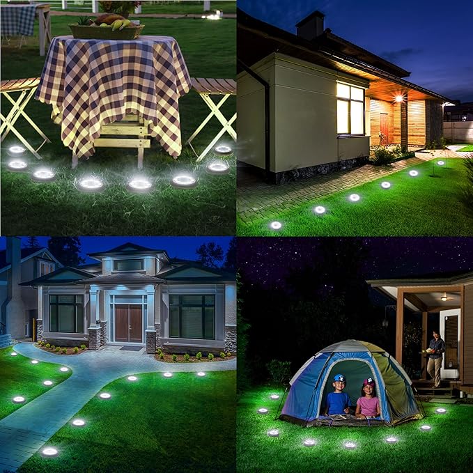 Flacchi Solar Lights Outdoor - Solar Powered Ground Lights Outdoor Solar Disk Light Waterproof Landscape Light for Patio Yard Pathway Walkway Driveway (Cool White, 2 Pack)