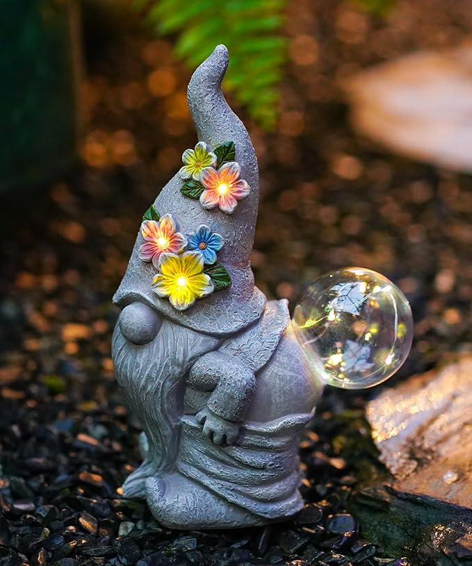 Solar Funny Garden Gnome Statue: Outdoor Sculpture Lights for Yard Lawn Porch Balcony Patio Home Decor - Mothers Day Gifts for Mom Women Grandma