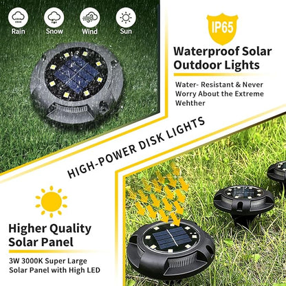 Solar Ground Lights Outdoor Waterproof, 8 Pack 12 LEDs Solar Garden Disk Lights Landscape Lighting for Outside Pathway Deck Yard Patio Lawn Driveway Walkway Deco (Warm Lights)
