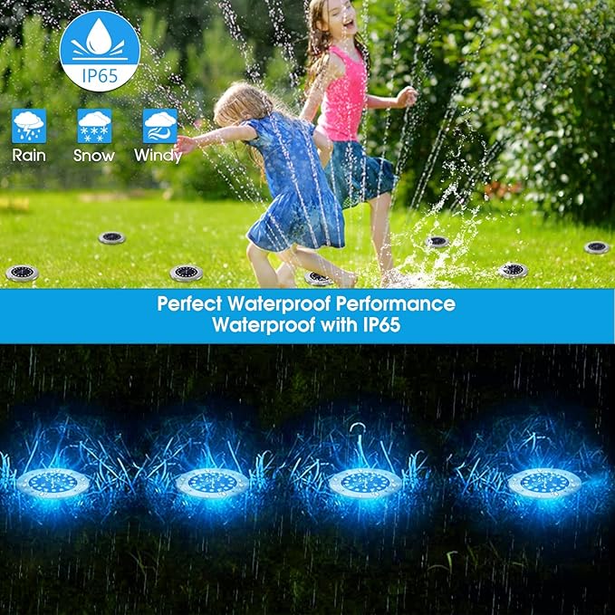 NFESOLAR Solar Outdoor Lights with 16 LEDs, Blue Color Bright Solar Ground Lights Outdoor Waterproof for Pathway Garden Yard Halloween Decorations (8 Pack)