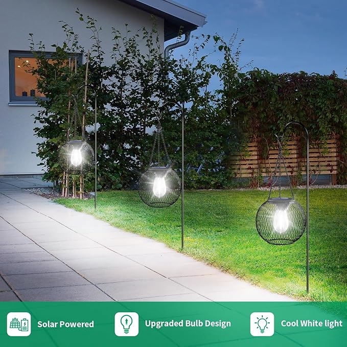 2-Pack Hanging Solar Outdoor Lanterns, Decorative Waterproof LED