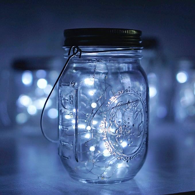 Miaro 8 Pack Mason Jar Lights, 20 LED Solar Pure White Fairy String Lights Lids Insert for Garden Deck Patio Party Wedding Christmas Decorative Lighting Fit for Regular Mouth Jars (Cool White)