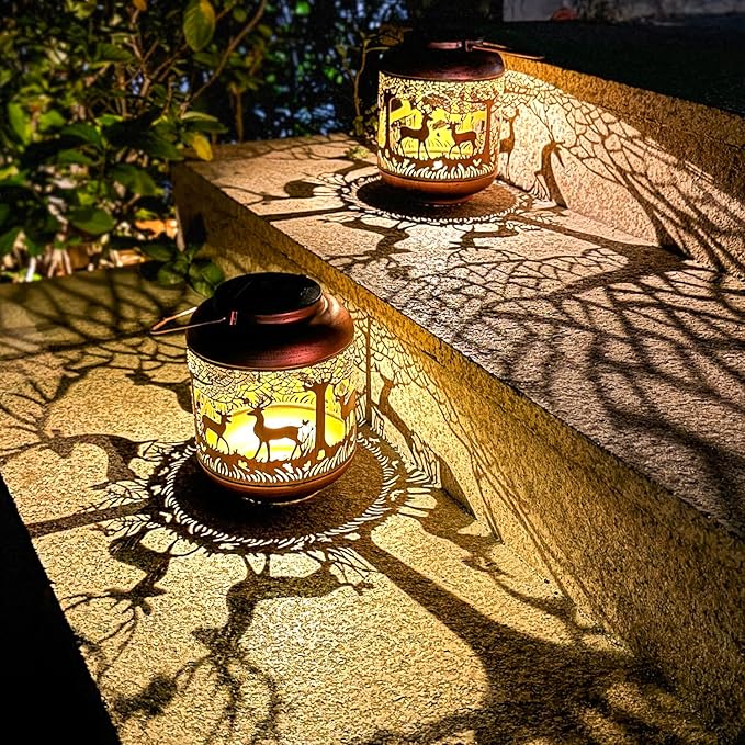 Metal Deer Solar Lanterns for Garden, Waterproof LED