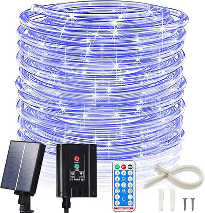 ICRGB Solar Pool Lights for Above Ground, 66FT 200LED 1800mAh Solar Rope Lights Outdoor, IP67 Waterproof Blue String Light with Remote, 8 Modes & Timing, Pool Garden Patio Fence Walkway Christmas