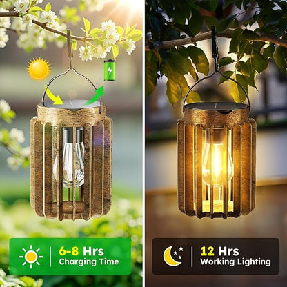 Solar Lanterns Outdoor Waterproof, Brighter Up to 12 Hrs Outdoor Hanging Solar Lights, Outside Hanging Lanterns for Garden Porch Patio Yard Decor, Gifts for Women Mom Father 4 Pack