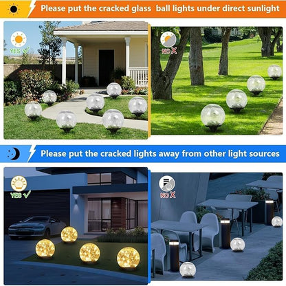 Solar Garden Lights Outdoor Waterproof, 6 Pack LEDs Cracked Glass Ball Light, Ground Landscape Garden Decor, Solar Globe Decorative for Pathway/Patio/Lawn/Yard, 3.9"