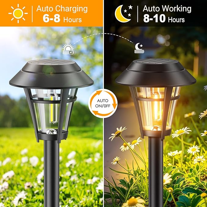 LETMY Solar Pathway Lights Outdoor, 10 Pack Solar Lights Outdoor Waterproof, Auto On/Off Solar Powered Garden Landscape Path Lights, Outdoor Solar Lights for Yard Lawn Patio Walkway Driveway
