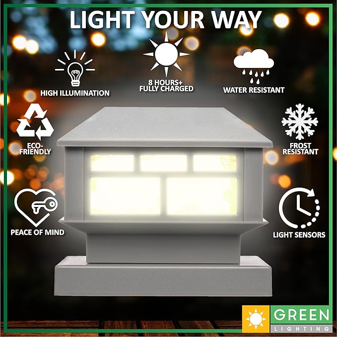 GreenLighting Modern Solar Post Cap Lights Fits 4x4 Wood, 4x4 & 5x5 PCV/Vinyl Outdoor Solar Powered Light, Fence Post, Landscaping, Deck, Garden- Bright LED, Waterproof Black 2 Pack