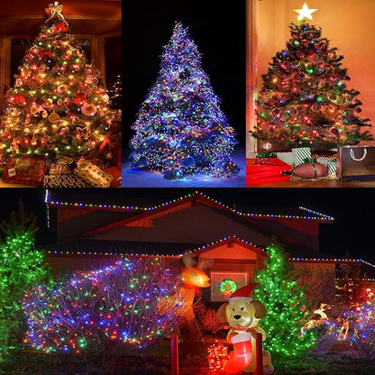 Battery Operated Christmas Lights, 33 FT 100 LED Mini String Lights with Timer and 8 Modes, Green Wire Outdoor Waterproof String Lights for Tree Xmas Indoor Holiday Party Garden Decor, Multicolor