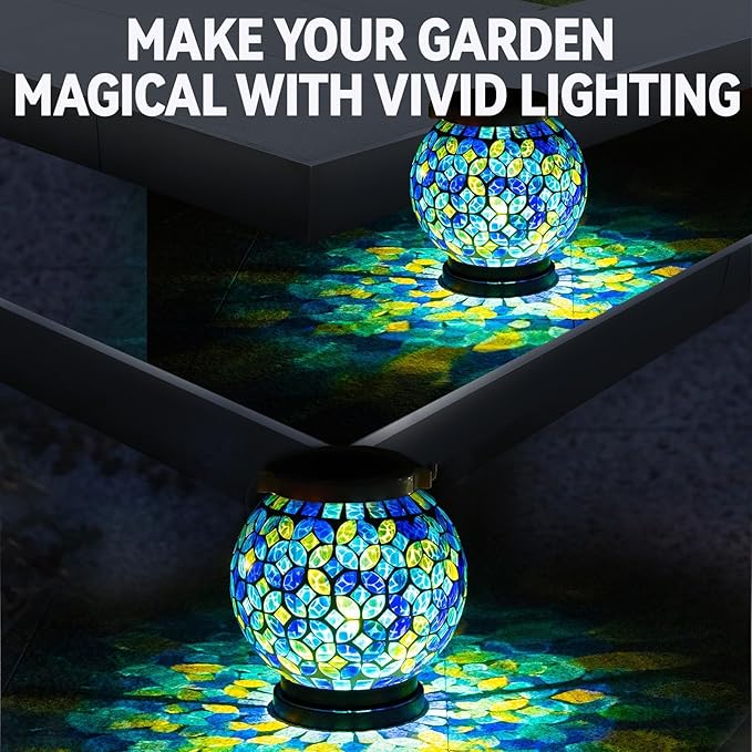 Mosaic Solar Hanging Lanterns, Metal Garden Decor