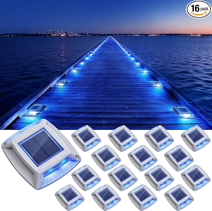 16-Pack Solar Fence Lights, Blue Waterproof LED