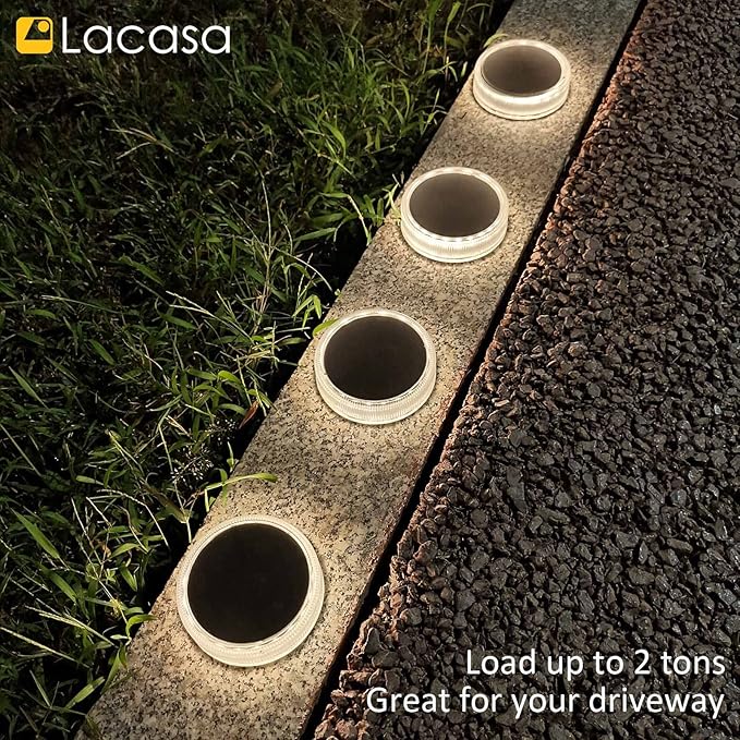 Lacasa Solar Deck Lights, 4 Pack 30LM Outdoor Solar Powered Step Lights, LED Dock Lights Natural White 4000K Light up All Night IP68 Waterproof Auto ON/Off for Garden Stairs Driveway Pathway Lighting