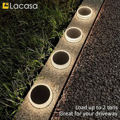 Lacasa Solar Deck Lights, 4 Pack 30LM Outdoor Solar Powered Step Lights, LED Dock Lights Natural White 4000K Light up All Night IP68 Waterproof Auto ON/Off for Garden Stairs Driveway Pathway Lighting