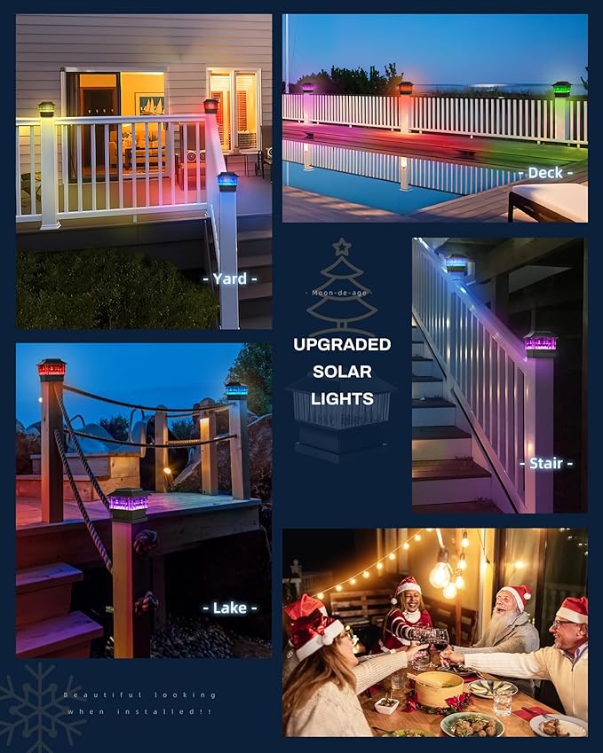 RGB&Warm Solar Post Cap Lights 50 Lumen, Outdoor 4x4 3.5x3.5 4.5x4.5 or 5.5x5.5 Led Fence Deck Patio Garden Post Lights for Christmas Halloween Parties(Black, 1 Pack)