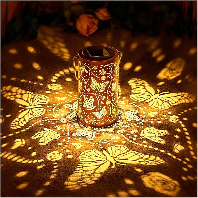 Butterfly Solar Lanterns Outdoor Waterproof Hanging Solar Lights Butterfly Gifts for Women Men Metal Decorative LED Lanterns for Garden Decor,Yard,Patio,Lawn,Tabletop,Pathway