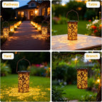 2-Pack Rustic Sunflower Solar Lanterns for Backyard, Waterproof LED