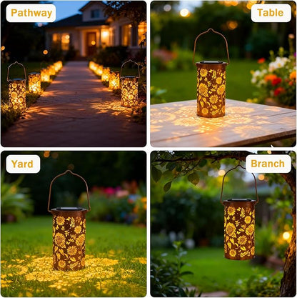 2Pack Sunflower Solar Lanterns Outdoor Waterproof, Birthday Gifts for Women Mom Grandma, Hanging Solar Lights for Yard, Patio, Porch, Garden Decor, Christmas Gifts for Her/Him