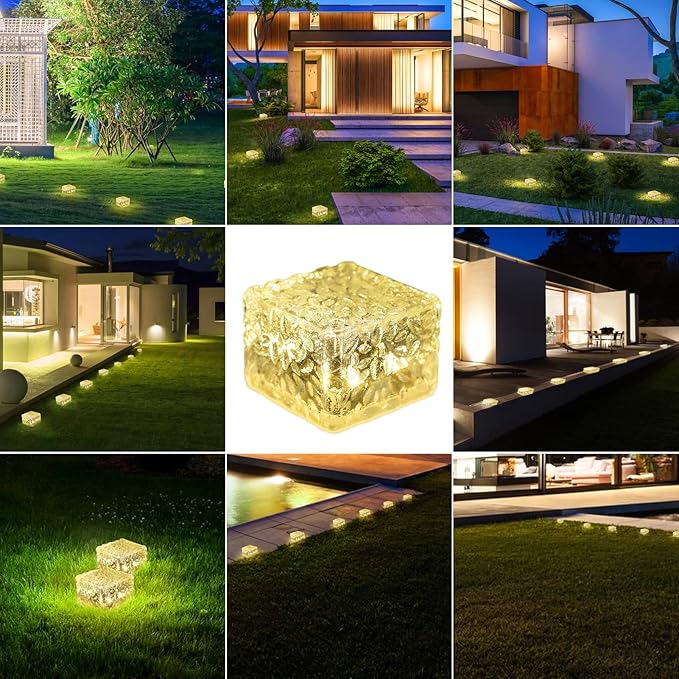6 Pack Solar Brick Lights Landscape Path Light Garden Decoration Yard Paver Road Lighting Recessed Paver for Garden, Pathway, Patio, Walkway Decor