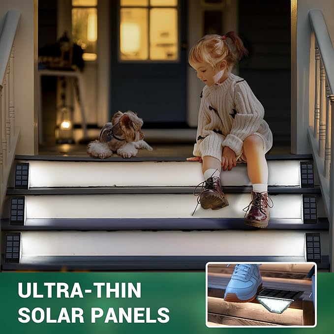8 Pack Solar Step Lights for Outside, 24 LEDs Solar Stair Lights Waterproof IP65, Solar Deck Lights Outdoor Decor for Garden, Porch, Pathway, Patio, Fence(Cold White)