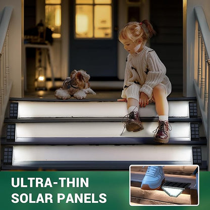 8 Pack Solar Step Lights for Outside, 24 LEDs Solar Stair Lights Waterproof IP65, Solar Deck Lights Outdoor Decor for Garden, Porch, Pathway, Patio, Fence(Cold White)