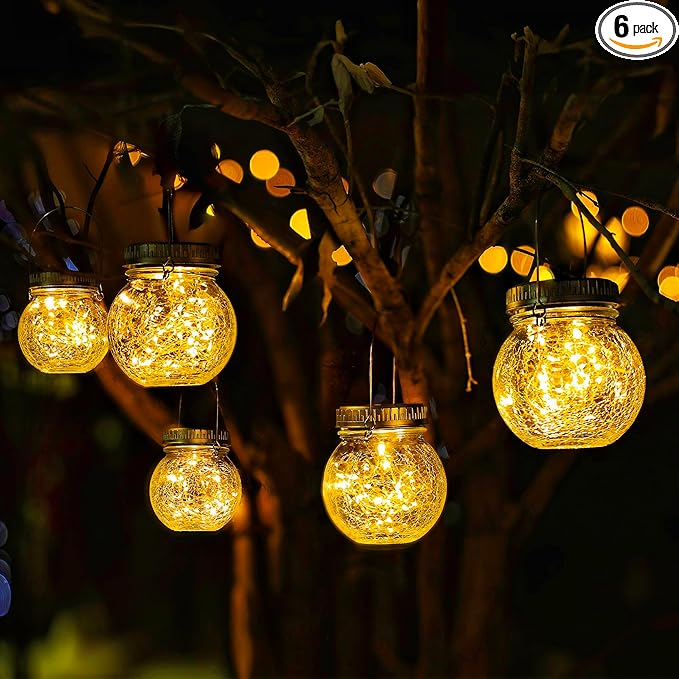 Firefly Solar Hanging Lanterns 6-Pack, Rustic Outdoor Decor