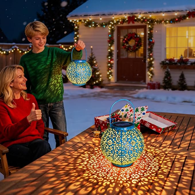 Rustic Backyard Solar Lanterns for Porch, Waterproof LED