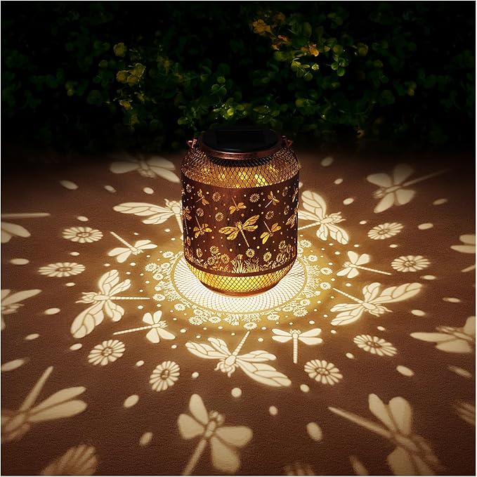 Dragonfly Solar Lanterns Outdoor Waterproof Garden Decor Gifts for Mom Women Grandma Metal Hanging Solar Lights Outdoor Decoration for Patio,Yard,Porch,Backyard