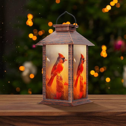 Solar Lanterns Outdoor, Waterproof Cardinal Garden Hanging Lanterns with LED Flickering Flameless Candles, Lantern Decor Christmas Gifts for Women Mom Grandma