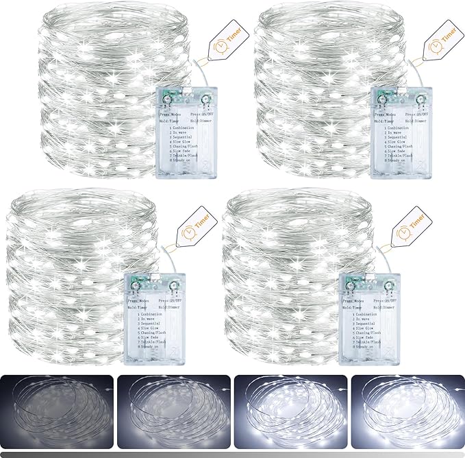 4-Pack Christmas String Lights, 33ft 100 LED Waterproof Twinkle Lights