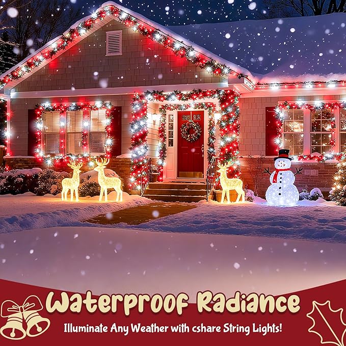 Red and White Christmas Lights Outdoor Battery Operated, Chrristmas String Lights with Timer Waterproof Clear Wire for Indoor & Outdoor Christmas Decorations Garland Party Garden