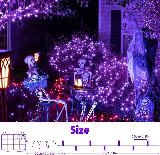 String Lights Outdoor Waterproof 9.8ft 30 LED, Purple Fairy Lights Battery Operated with Timer Clear Wire for Indoor & Outdoor Christmas Halloween Decorations Garland Party Garden