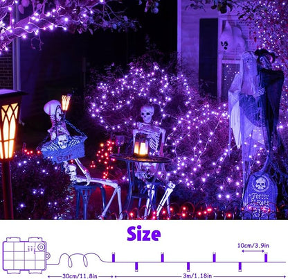 String Lights Outdoor Waterproof 9.8ft 30 LED, Purple Fairy Lights Battery Operated with Timer Clear Wire for Indoor & Outdoor Christmas Halloween Decorations Garland Party Garden