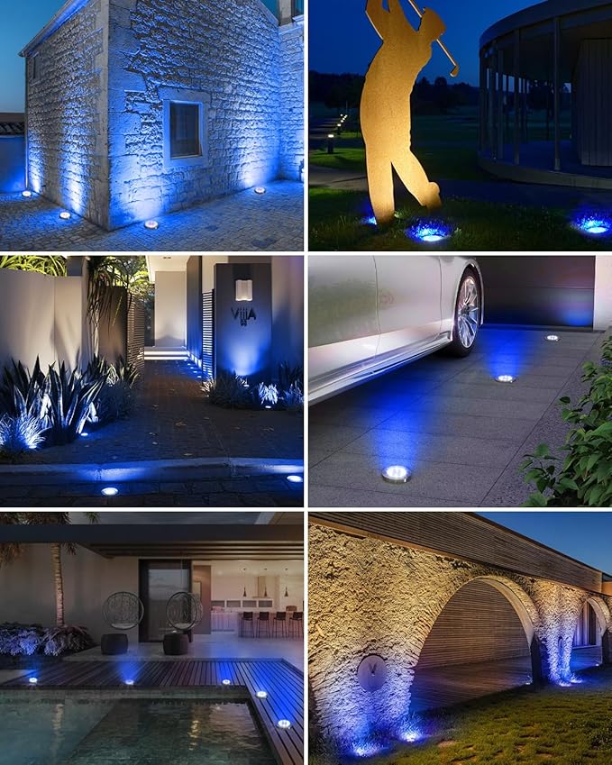 16-Pack Blue In-Ground Solar Lights, Flat LED Walkway