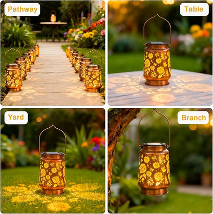 2 Pack Sunflower Solar Lantern Lights, Outdoor Lanterns Garden Decor, Hanging Solar Lantern for Backyard Porch Patio Table Yard Balcony Lawn Pathway, Gifts for Women Grandma Mom
