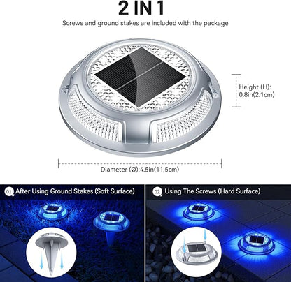 Solar Driveway Lights, 12 Pack Heavy Duty Driveway Lights Solar Powered 2 Color Mode (Cool White/Blue) IP68 Waterproof Outdoor Solar Deck Lights with Ground Stake for Pathway Garden Yard Walkway Dock