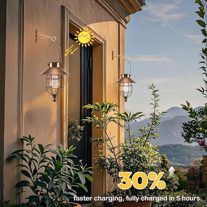 Solar Courtyard Lanterns 2-Pack, Porch Hanging LED Decor
