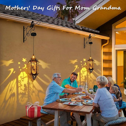 Go2garden 12.4" Solar Outdoor Lanterns Waterproof Garden Gifts Women, Moon Solar Outdoor Lights for Balcony,Backyard Porch Mothers Day Gifts for Mom, Grandma(2Pack, Red Copper)