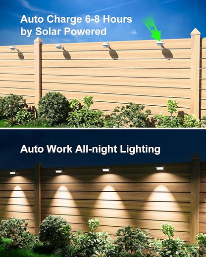 8 Pack White Solar Powered Gutter Lights Outdoor Decorative Waterproof Led Fence Lamp for Lighting Railing, Outside Wall, Deck, Garden, Path, Backyard, Sidewalk, Yard, Patio, No Drilling Installation