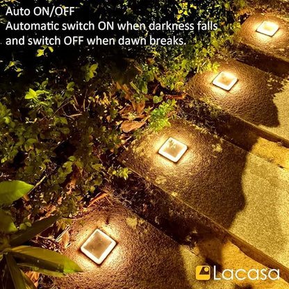 Solar Deck Lights, Driveway Walkway Dock Light Solar Powered Outdoor Stair Step Pathway LED Lamp for Backyard Patio Garden Ground, auto On/Off - Warm White - Square - 4 Pack