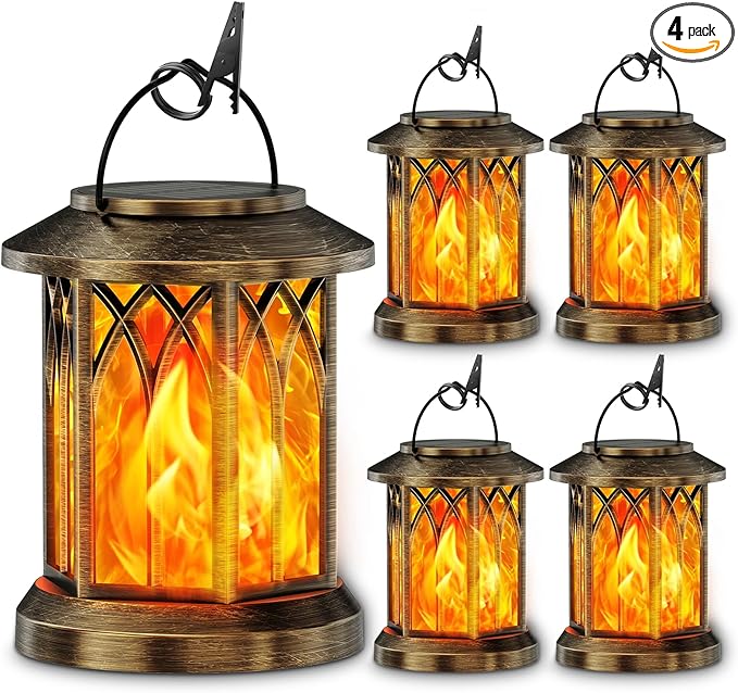4-Pack Garden Solar Lanterns, Waterproof LED Porch Lights