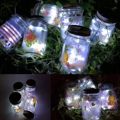 YJFWAL Solar Mason lid Light, 8 Pack 30Led Mason jar Fairy Lights,Including 8 Hangers and 2 PCS Fairy Decor PVC (Jars Not Included), Best for Courtyard Garden, Interior Decora (Cool White)