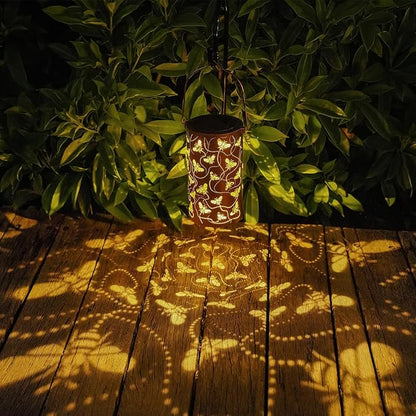 Solar Honeybee Lanterns Outdoor Hanging Decor Lantern,Waterproof Hollow Out Retro Metal Decorative Garden Light,Graceful Decoration for Patio,Yard,Landscape,Walkway,Festival