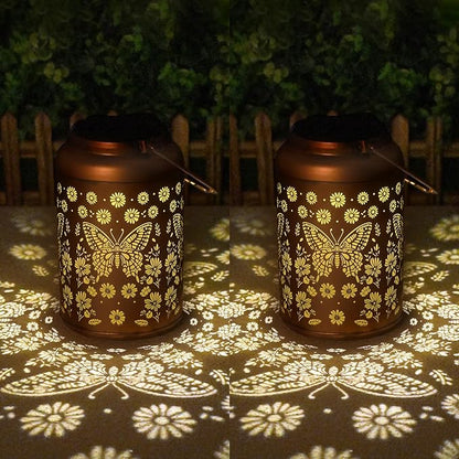 Mothers Day Gifts for Mom Grandma - Birthday Gifts for Women, 2 Pack Butterfly Solar Lanterns Outdoor Waterproof - Butterflies Solar Lights Garden Decor, Outdoor Decor for Patio, Yard